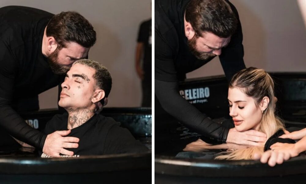 MC Guimê e noiva se batizam em igreja evangélica após cantor deixar o funk